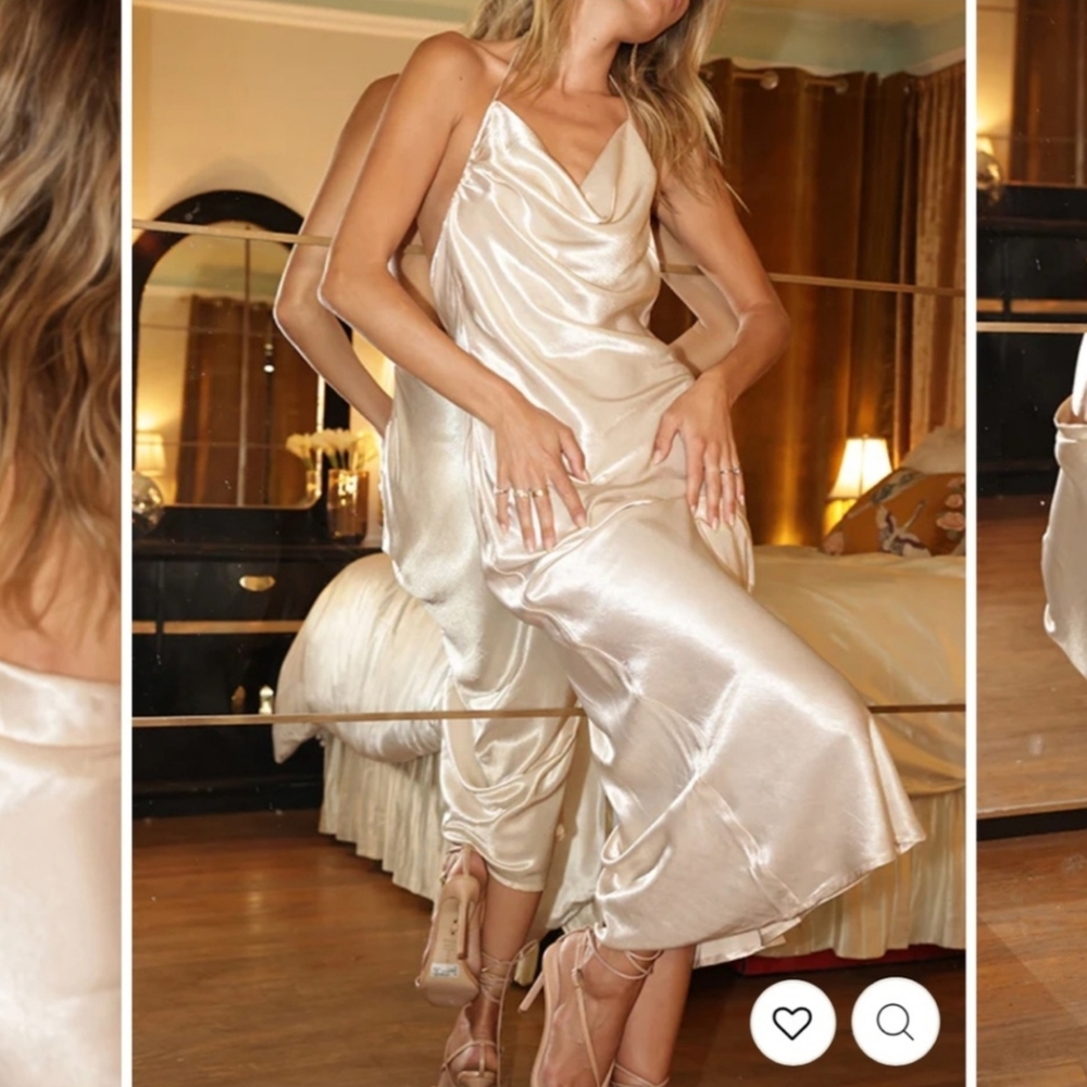 12th Tribe Satin Backless Slip Dress in Champagne